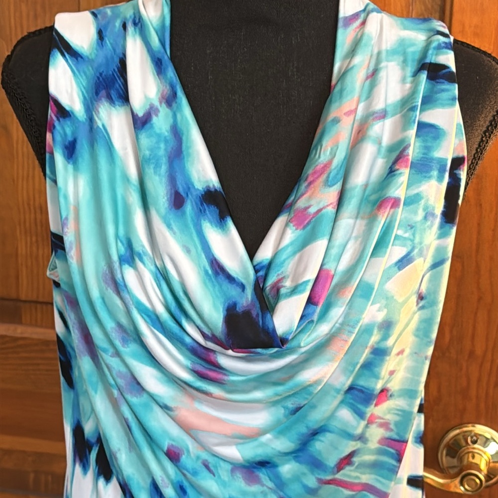 Blue and Pink Sleeveless Cowl Neck Top - Picture 2 of 6